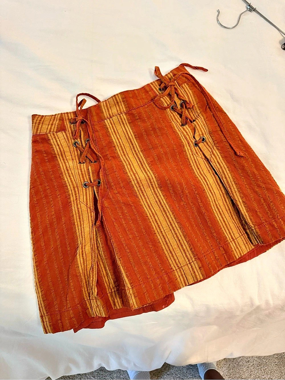 Free People Striped Lace-Up Mini Skirt in Orange Size Small